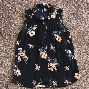 Floral button down sleeveless blouse